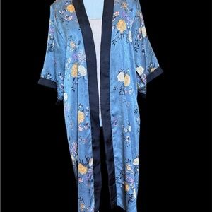 Floral Kimono Set - Blue with Black Trim